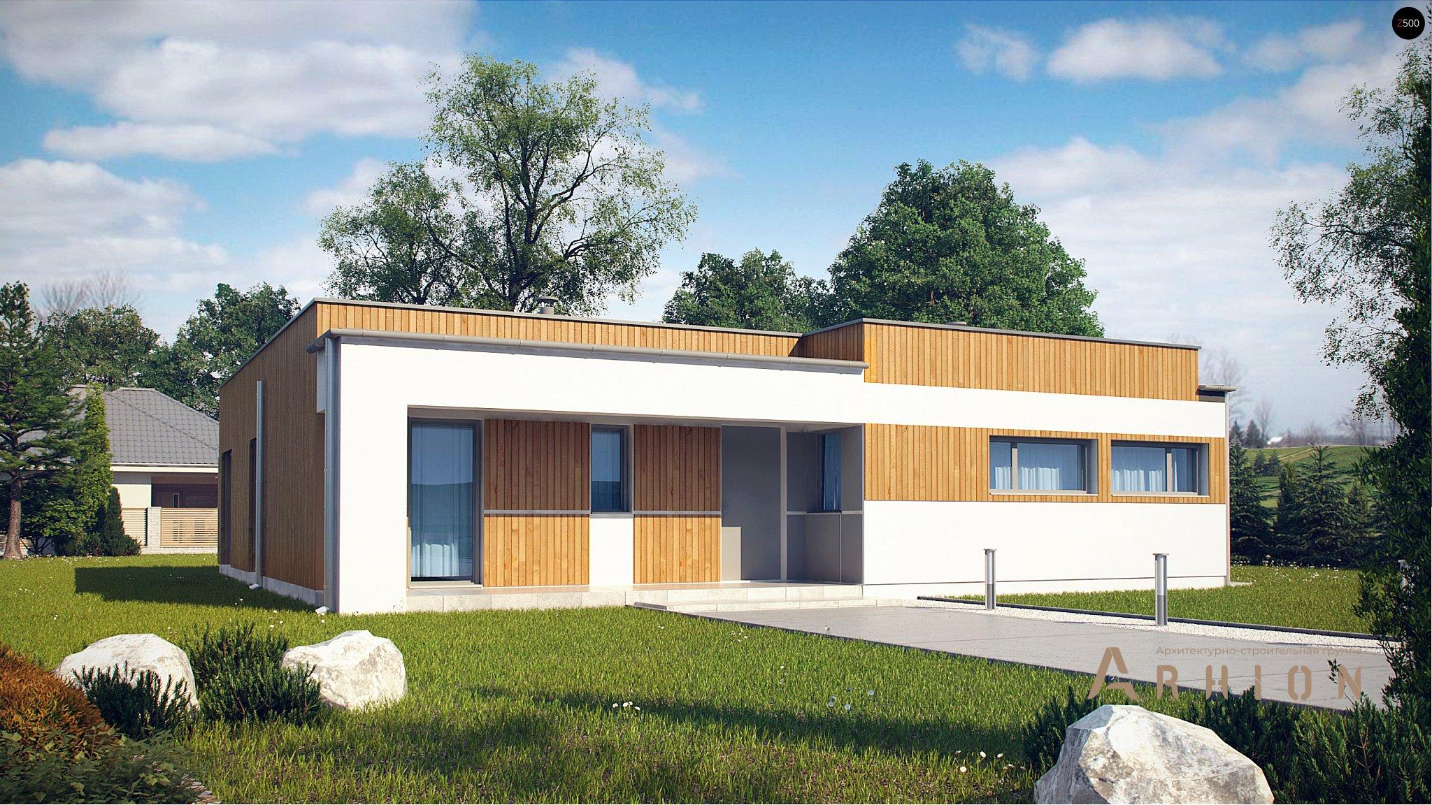 1. Проект одноэтажного дома в стиле хай-тек с плоской кровлей , Zx103 bG, площадью - 148 кв c терассой